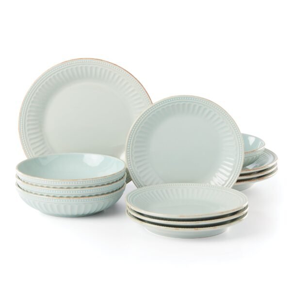 French Perle Groove Ice Blue 12-Piece Dinnerware